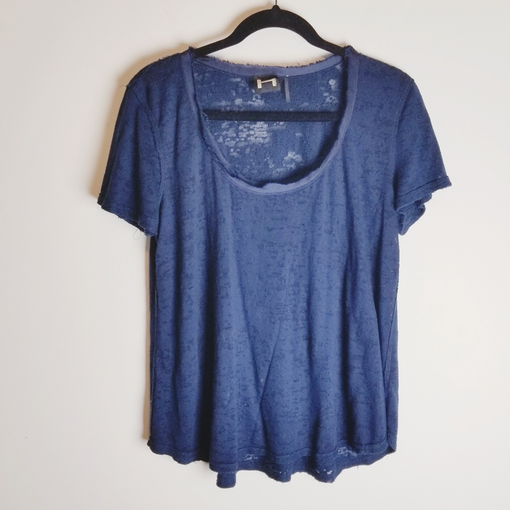 H by Bordeaux blue semi sheer animal print short